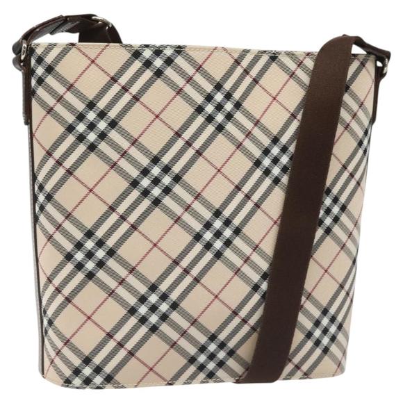 BURBERRY Nova Check Blue Label Shoulder Bag Nylon Beige Auth 110248 - Picture 1 of 16